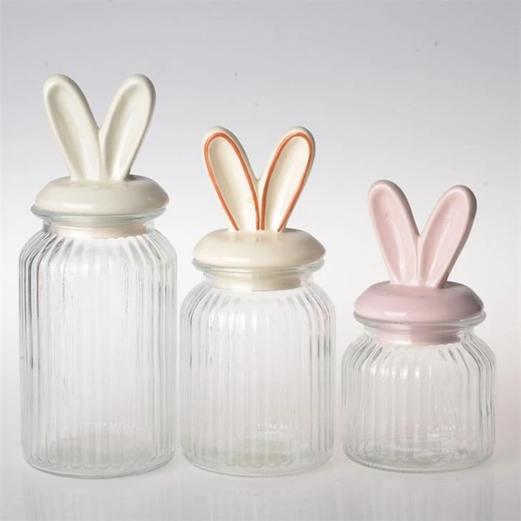 Rabbit Ears Decor Lid Transparent Glass Food Jars