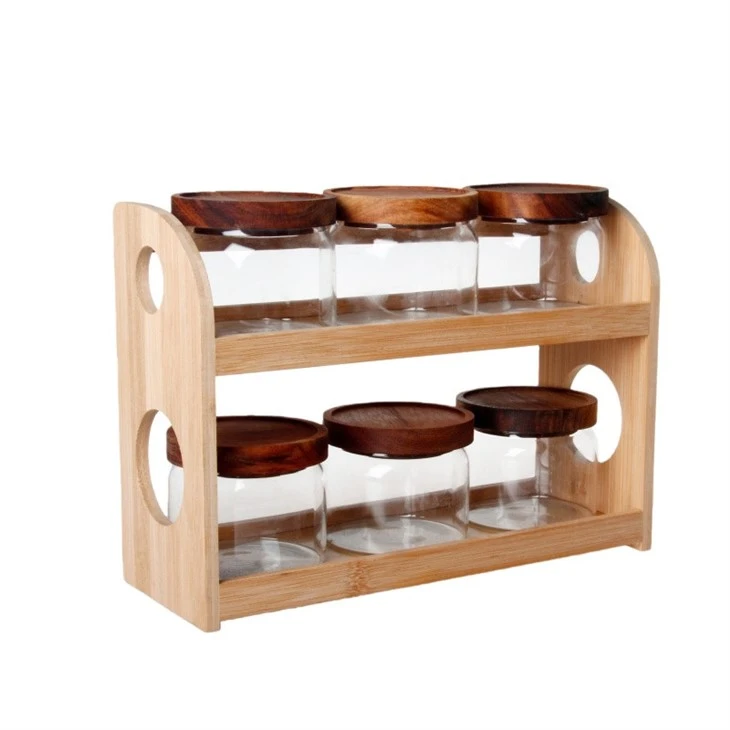 6-Jar Storage Set With Acacia Wood Base high quality
