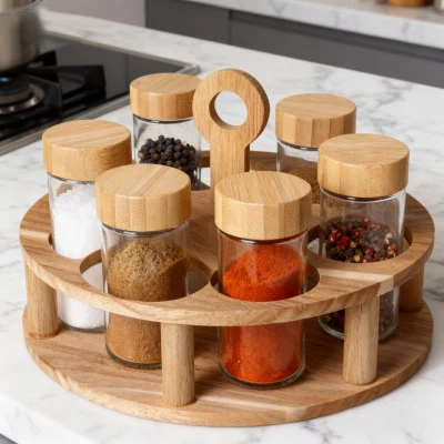 6-delad glaskryddburksset med runt stativ